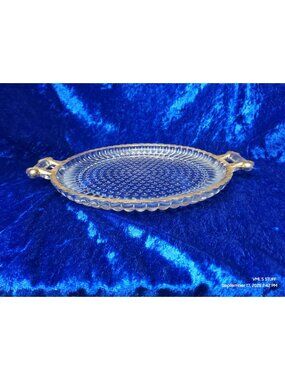 Vintage 1950s Jeanette Glass Pink Clear and Gold Trim Serving Platter